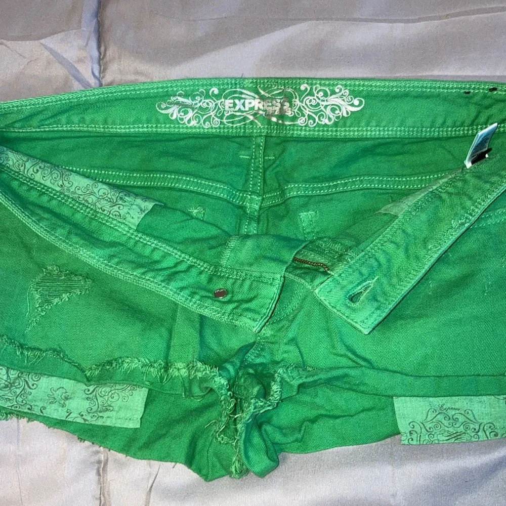 Express Green Denim Shorts